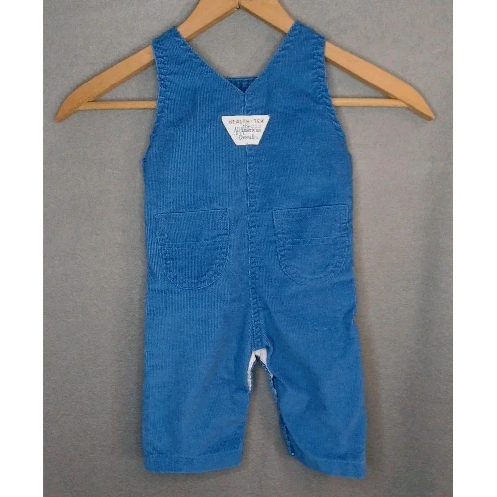 Health-Tex Blue‎ Corduroy Overalls Iinfant Solid Made In USA Logo Vintage